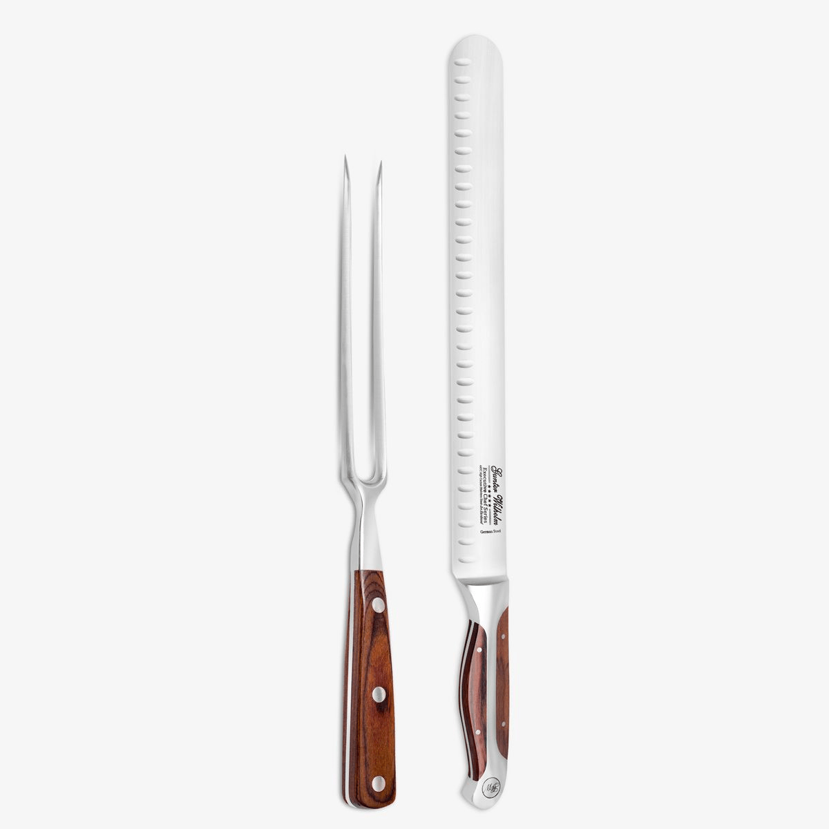 Gunter Wilhelm Thunder 12 inch Slicer Knife & Carving Fork Set | Brown Pakkawood Handle SKU: 223b