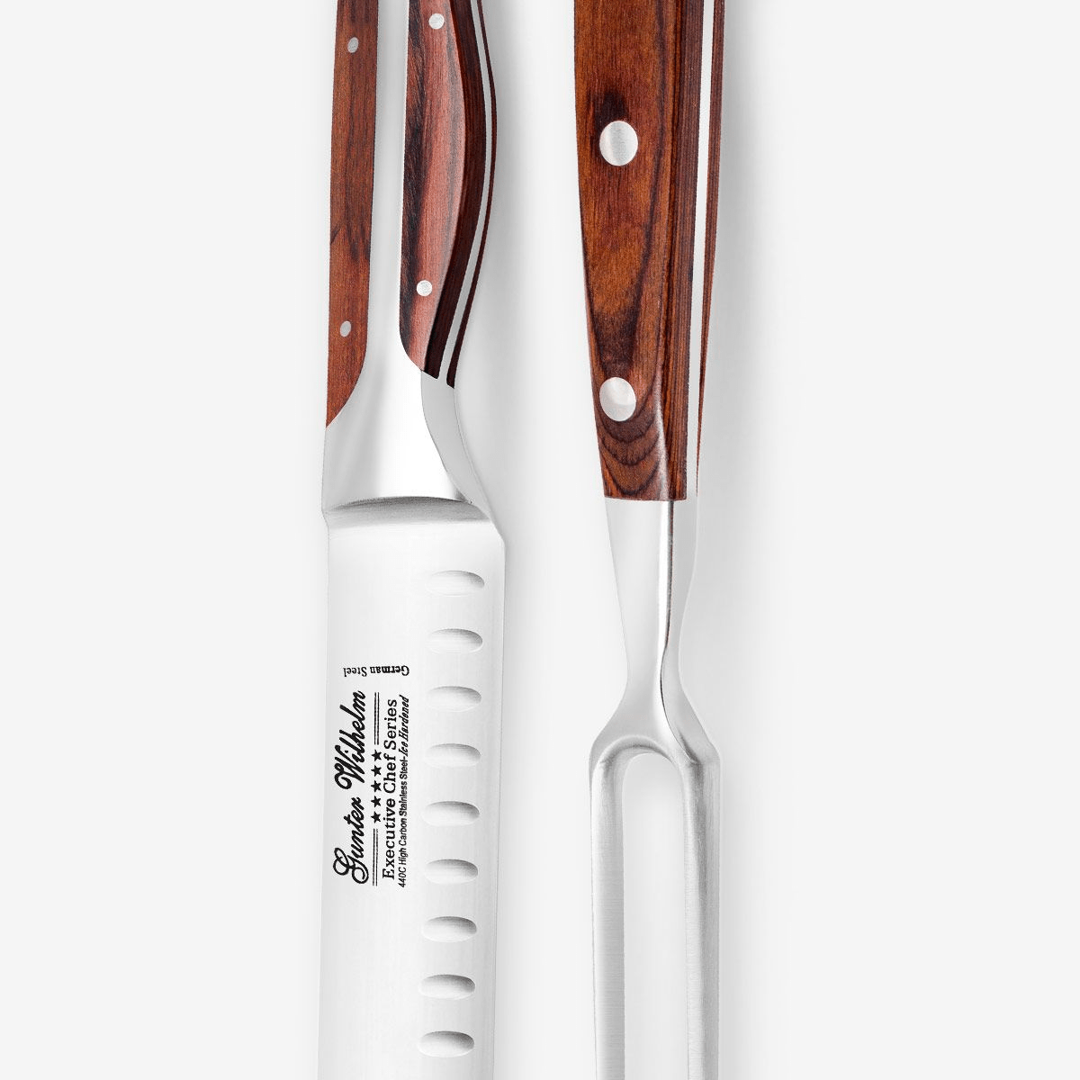 Gunter Wilhelm Thunder 12 inch Slicer Knife & Carving Fork Set | Brown Pakkawood Handle SKU: 223b