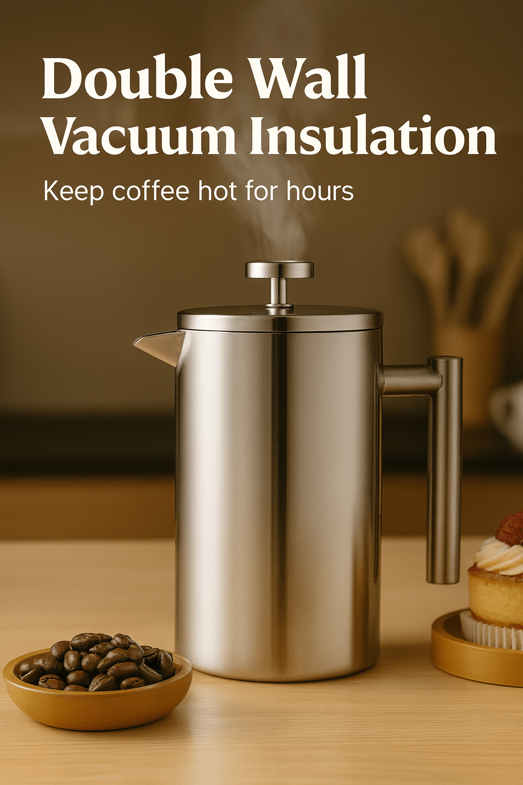 French Press Coffee Maker 34 oz Stainless Steel French Coffee Press Silver