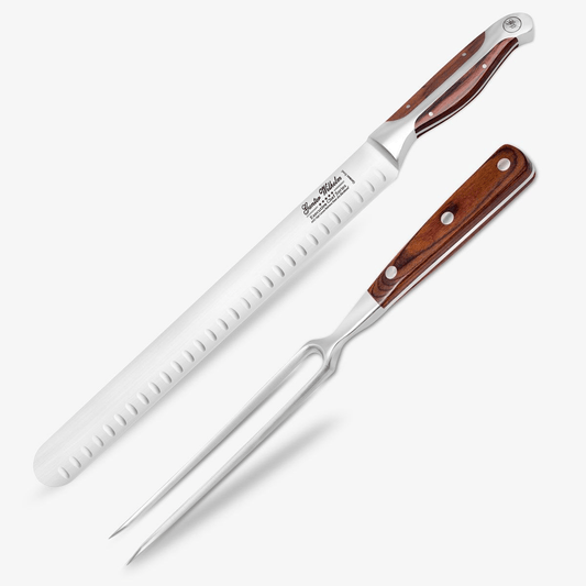 Gunter Wilhelm Thunder 12 inch Slicer Knife & Carving Fork Set | Brown Pakkawood Handle SKU: 223b